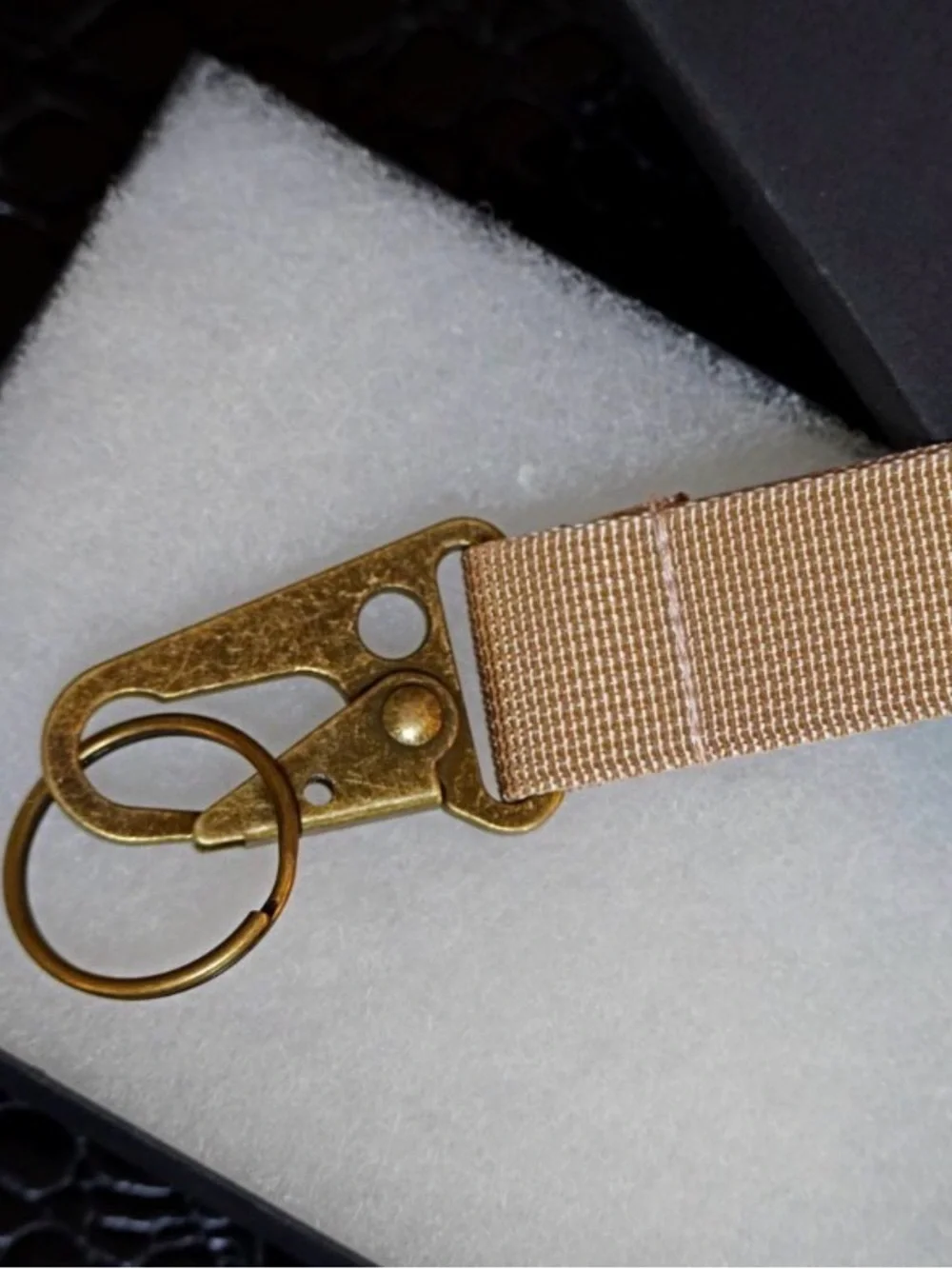 Antique Brass Tactical Keychain Lanyard Strap, Tan